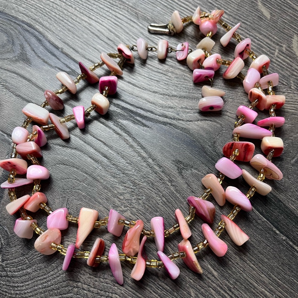 Vintage Japanese Double Strand Dyed Shell Necklace
